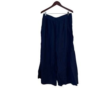 Vineyard Vines Wide Leg Straight Linen Pants XL Navy Blue Gaucho High Waist